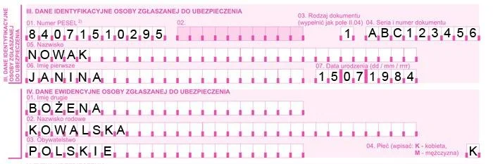 ZUS ZZA - przykład wypełnienia, część 2