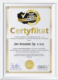 Przykładowy certyfikat