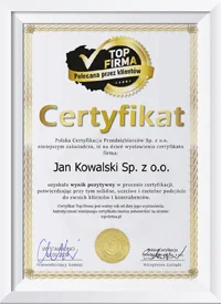 Rewolucja na rynku certyfikatów dla firm 1 Przykładowy certyfikat