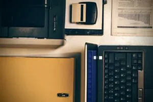 laptop, drukarka, biuro